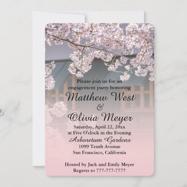 Cherry Blossoms Flower Engagement Party Invitation (Front)