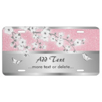 Cherry Blossoms Flower Pink Glitter Silver License