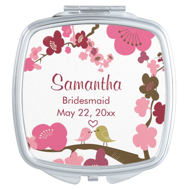 Cherry Blossoms Flowers Wedding Favor Thank You Mirror For Makeup (Front)
