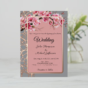 Cherry Blossoms French Romantic Dusty Rose Foil Invitation