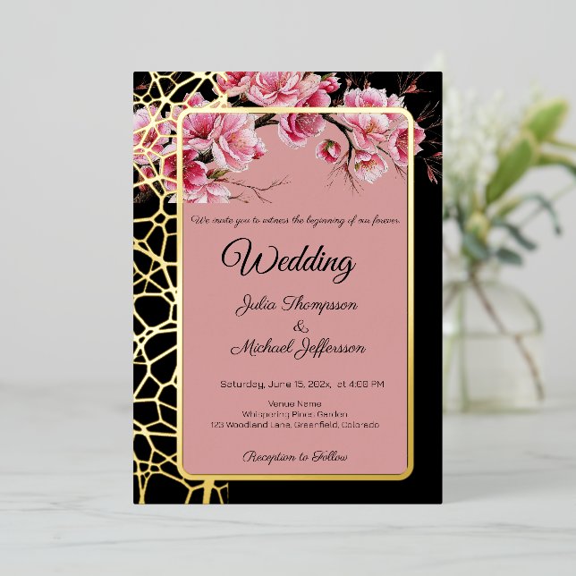 Cherry Blossoms French Romantic Dusty Rose Foil Invitation (Standing Front)