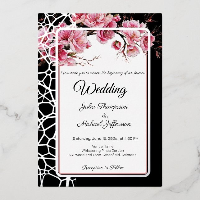 Cherry Blossoms French Romantic Dusty Rose Foil Invitation (Front)