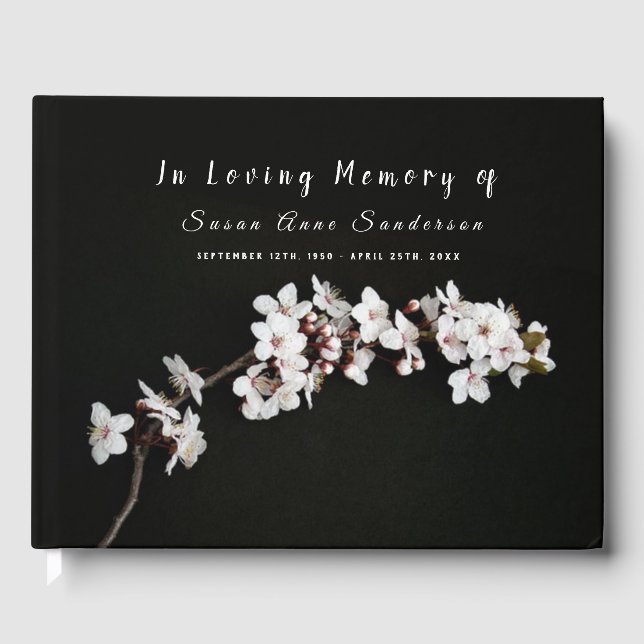 Cherry Blossoms Funeral Memorial Guest Book (Front)
