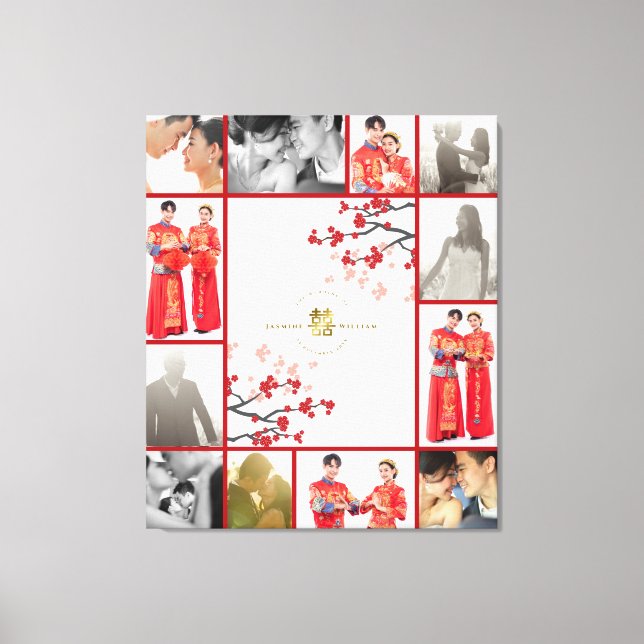 Cherry Blossoms & Golden Double Xi Chinese Wedding Canvas Print (Front)