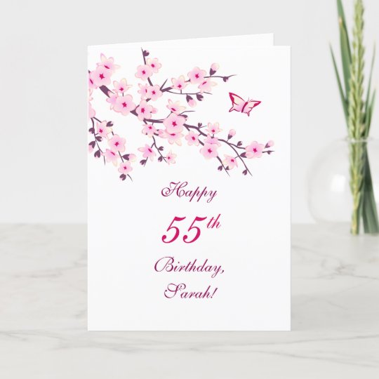 Cherry Blossoms Happy Birthday Pink White Card | Zazzle.com