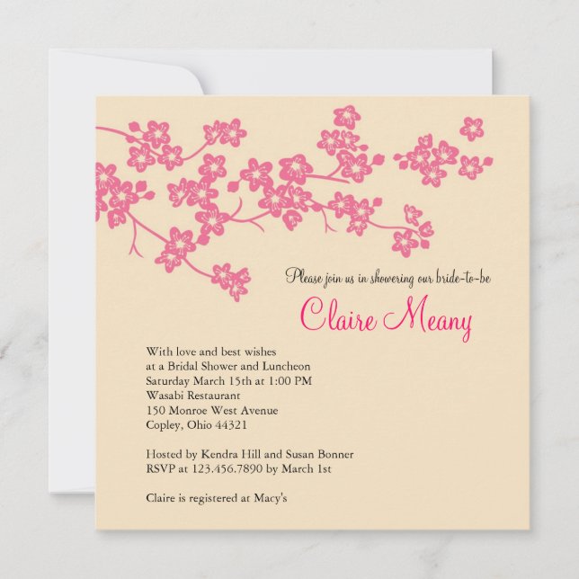 Cherry Blossoms in Pink and Ivory Invitation (Front)