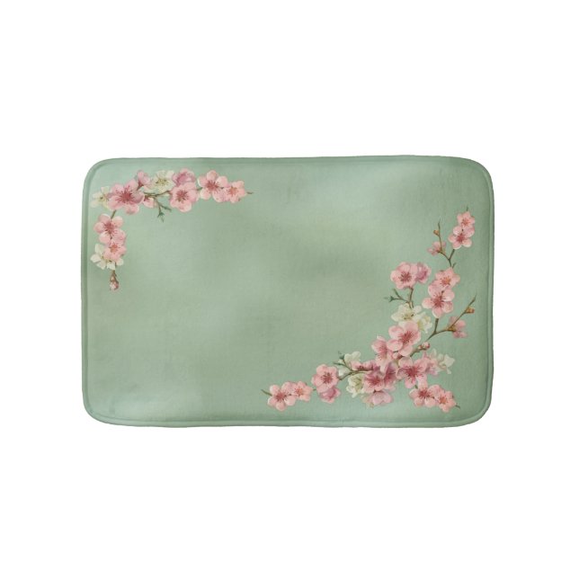 Cherry Blossoms in Pink and Teal Bath Mat (Front)