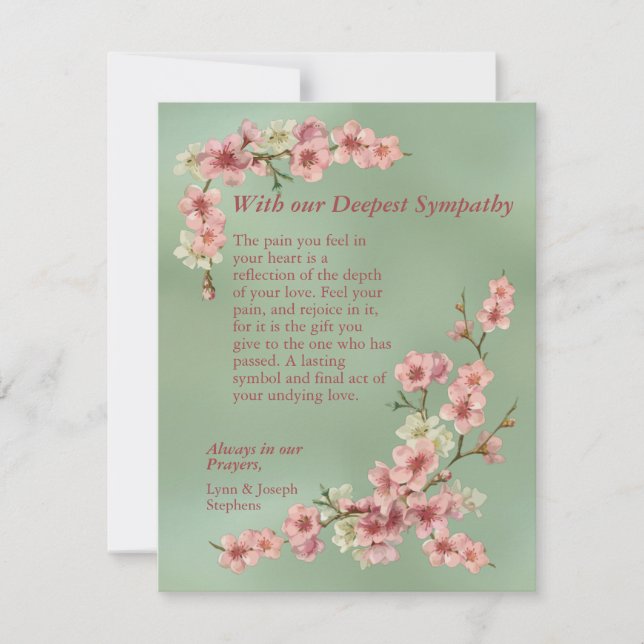 Cherry Blossoms in Pink and Teal Sympathy Card (Front)