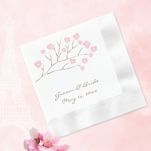 Cherry Blossoms in Pink Wedding Paper Napkins