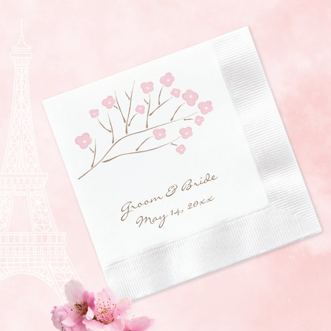 Cherry Blossoms in Pink Wedding Paper Napkins (Creator Uploaded)