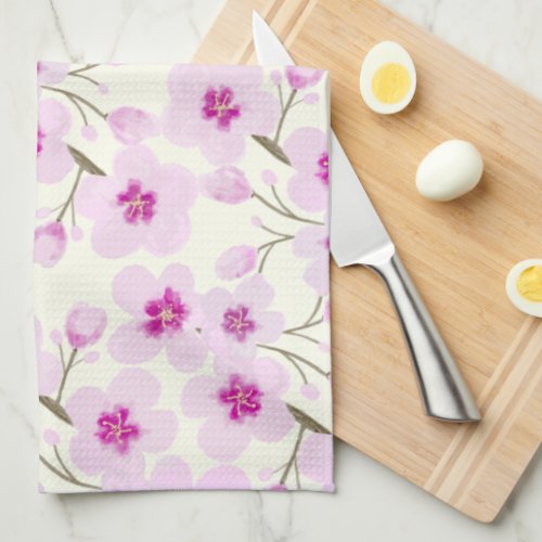 Cherry Blossoms In Watercolor Kitchen Towel