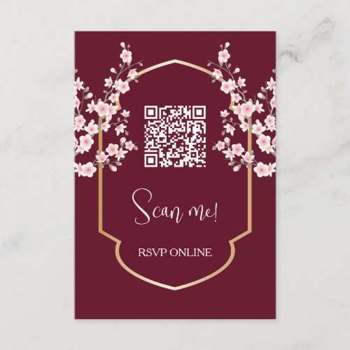 Cherry Blossoms Indian Wedding  QR Code Enclosure Card