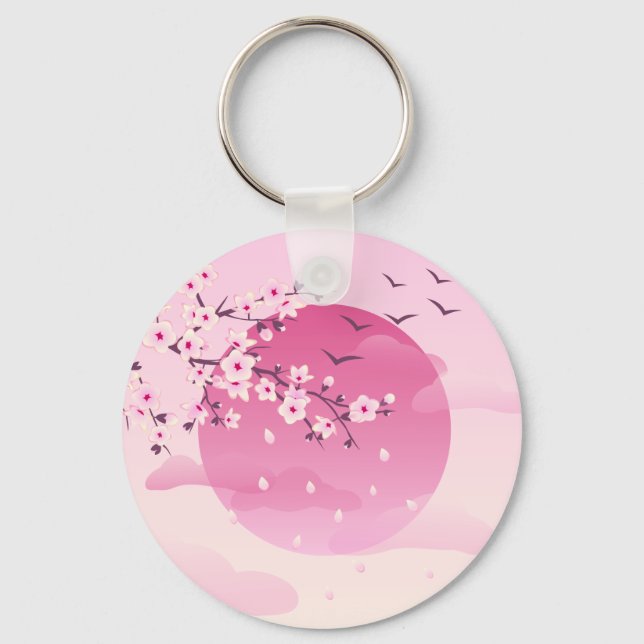 Cherry Blossoms Japanese Landscape Keychain (Front)