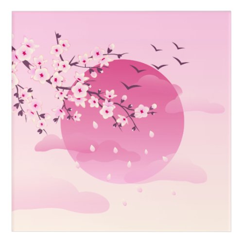 Cherry Blossoms Japanese Landscape Pink  Acrylic Print