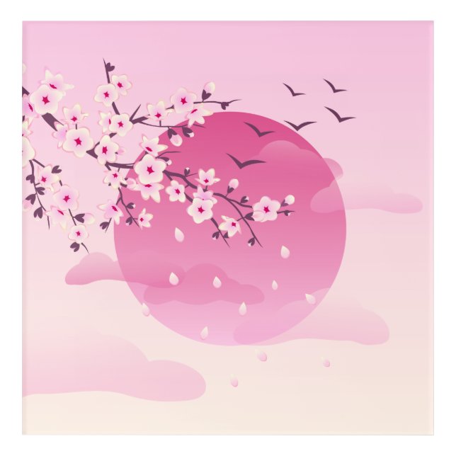 Cherry Blossoms Japanese Landscape Pink  Acrylic Print (Front)