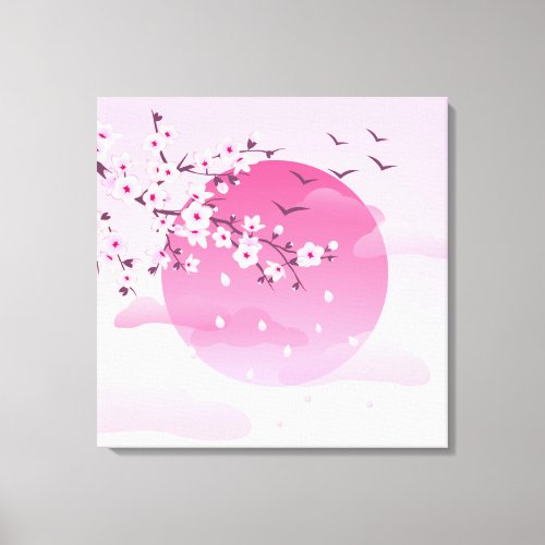 Cherry Blossoms Japanese Landscape Pink Canvas Print