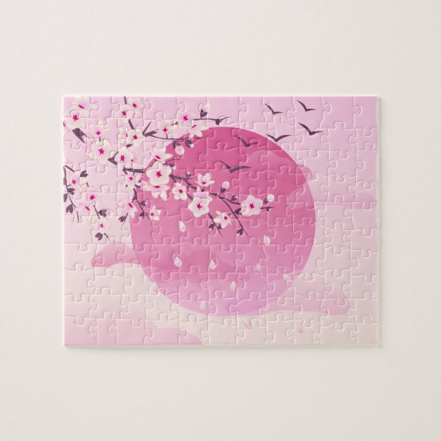 Cherry Blossoms Japanese Landscape Pink Jigsaw Puzzle (Horizontal)