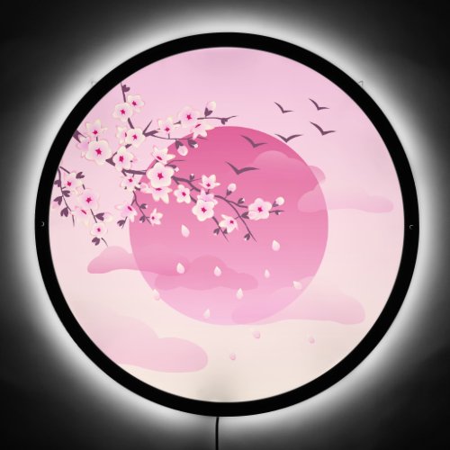 Cherry Blossoms Japanese Landscape Pink LED Sign