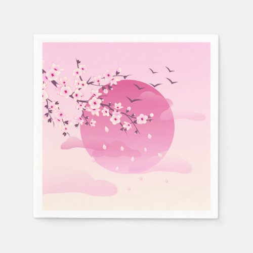 Cherry Blossoms Japanese Landscape Pink Napkins