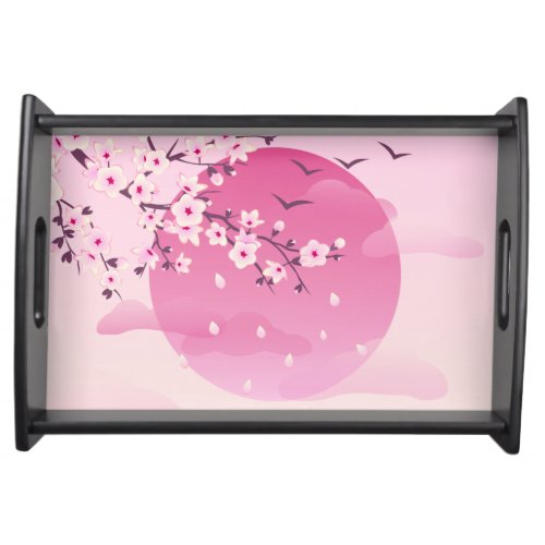 Cherry Blossoms Japanese Landscape Pink Serving Tray