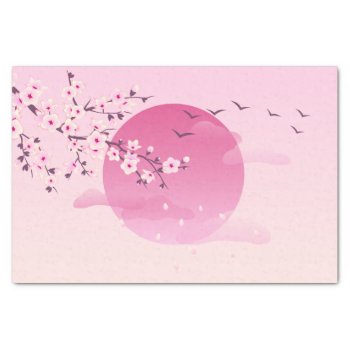 Cherry Blossoms Japanese Landscape Pink Tissue Paper by NinaBaydur at Zazzle