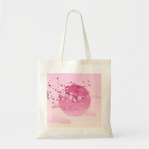 Cherry Blossoms Japanese Landscape Pink Tote Bag