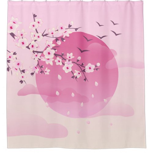 Cherry Blossoms Japanese Landscape Shower Curtain