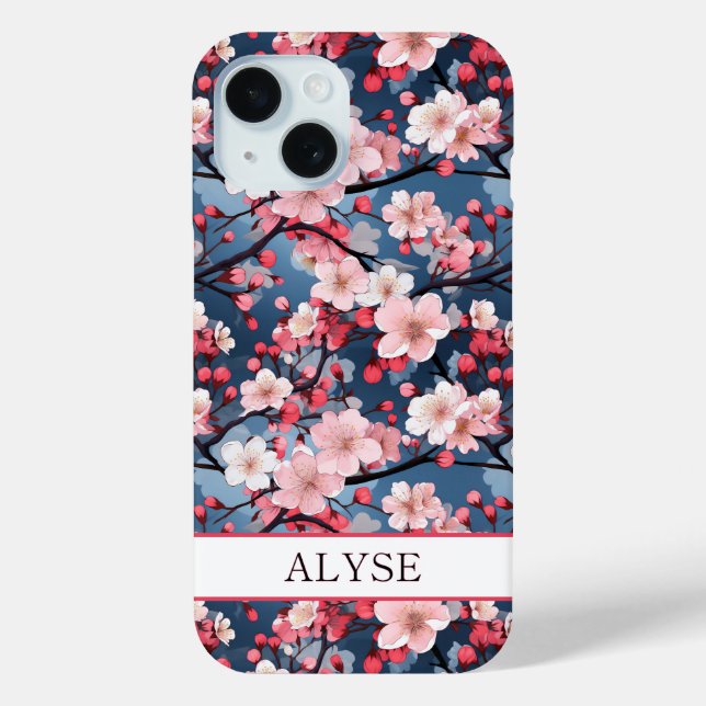 Cherry Blossoms Japanese Sakura Monogrammed Case-Mate iPhone Case (Back)