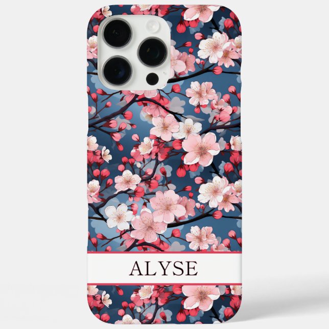 Cherry Blossoms Japanese Sakura Monogrammed Case-Mate iPhone Case (Back)