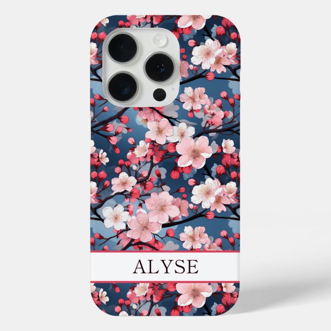 Cherry Blossoms Japanese Sakura Monogrammed Case-Mate iPhone Case (Back)