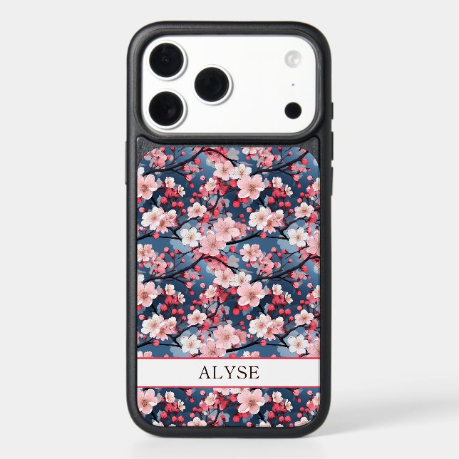 Cherry Blossoms Japanese Sakura Monogrammed Otterbox iPhone Case (Back)