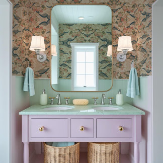 Cherry Blossoms,Kanji in Pink, Blue & Golden  Wallpaper