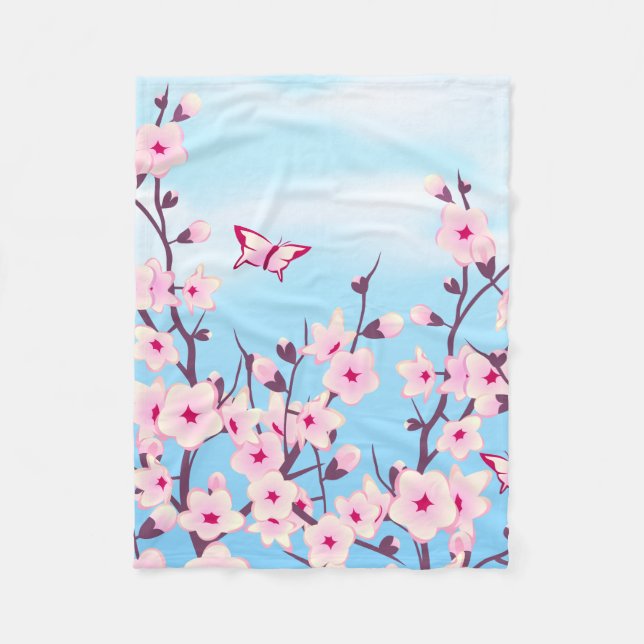 Cherry Blossoms Landscape Fleece Blanket (Front)