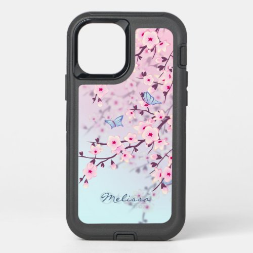 Cherry Blossoms Landscape Monogram OtterBox Defender iPhone 12 Case