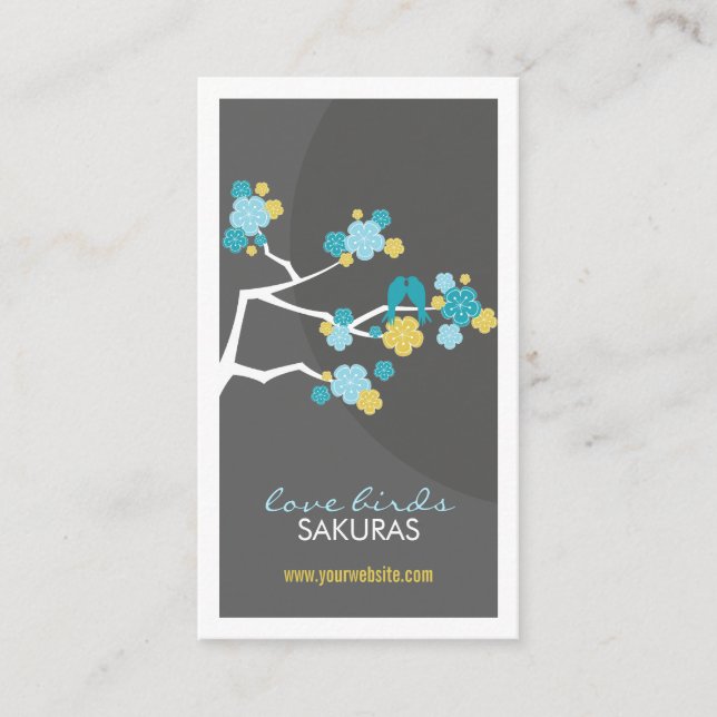 Cherry Blossoms Love Birds Sakura Flowers Branch Business Card (Front)