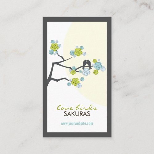 Cherry Blossoms Love Birds Sakura Flowers Branch Business Card