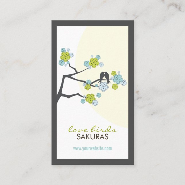 Cherry Blossoms Love Birds Sakura Flowers Branch Business Card (Front)