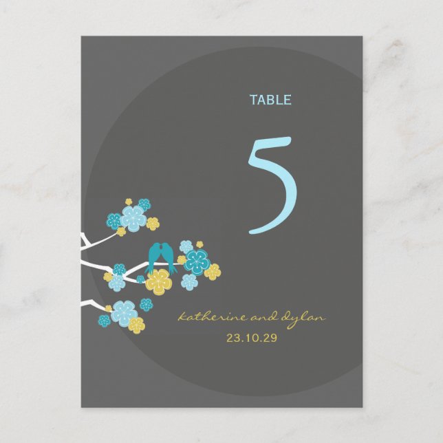 Cherry Blossoms Love Birds Wedding Table Number (Front)