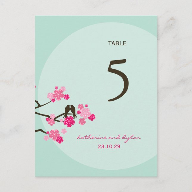 Cherry Blossoms Love Birds Wedding Table Number (Front)