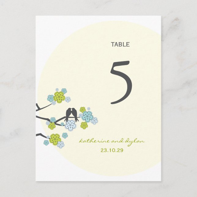Cherry Blossoms Love Birds Wedding Table Number (Front)