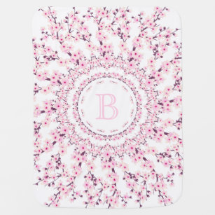Cherry Blossoms Mandala Monogram Baby Blanket