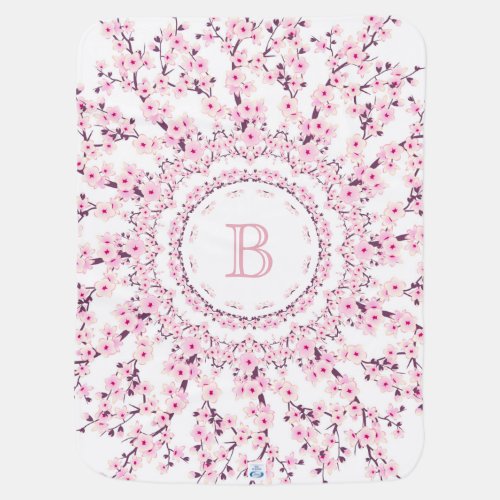 Cherry Blossoms Mandala Monogram Receiving Blanket