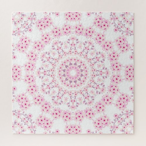 Cherry Blossoms Mandala Pink Jigsaw Puzzle