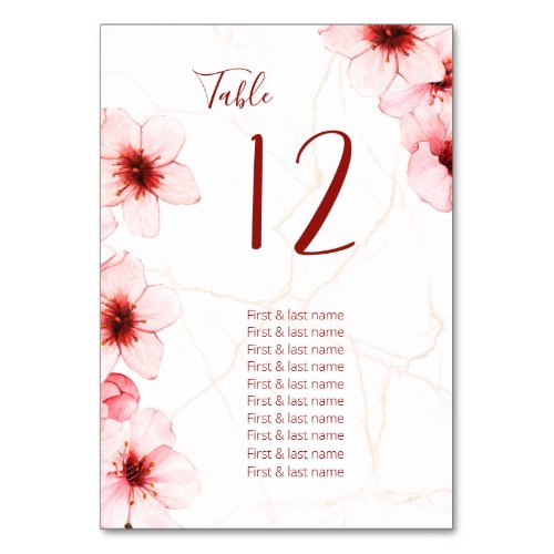 Cherry Blossoms Marble WEdding Table Number