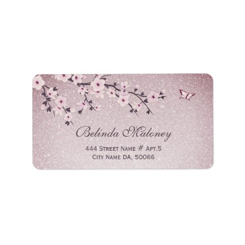 Cherry Blossoms Mauve Glitter Label