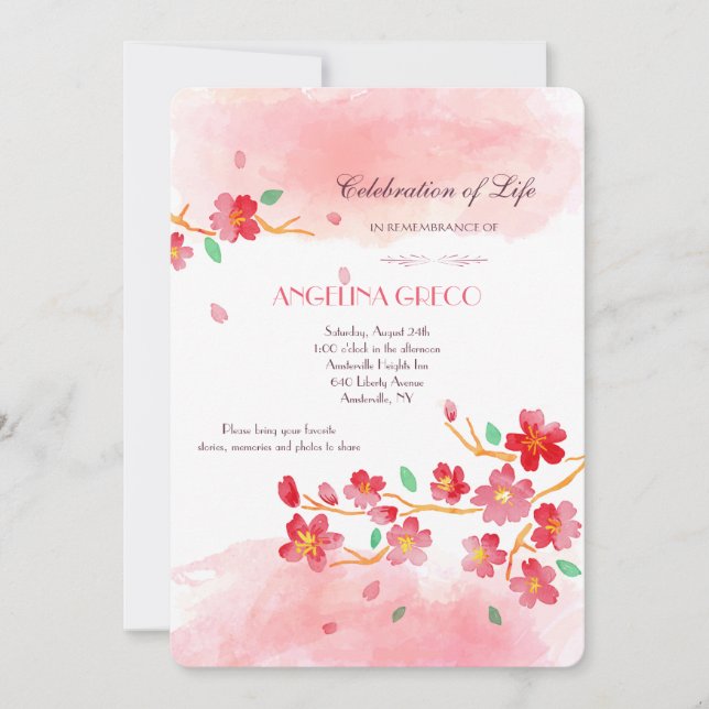 Cherry Blossoms Memorial Service Invitation (Front)