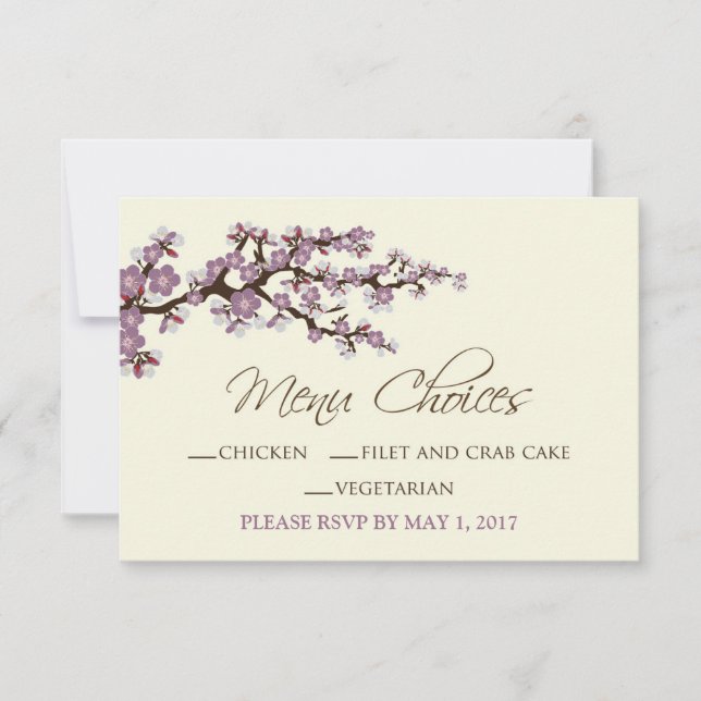 Cherry Blossoms MENU Card (lavender) (Front)