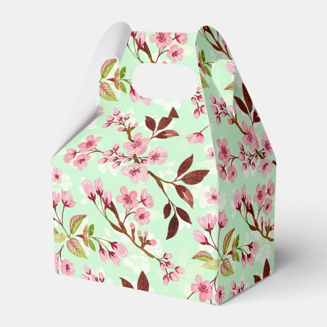 Cherry Blossoms Mint Background Favor Boxes (Front Side)