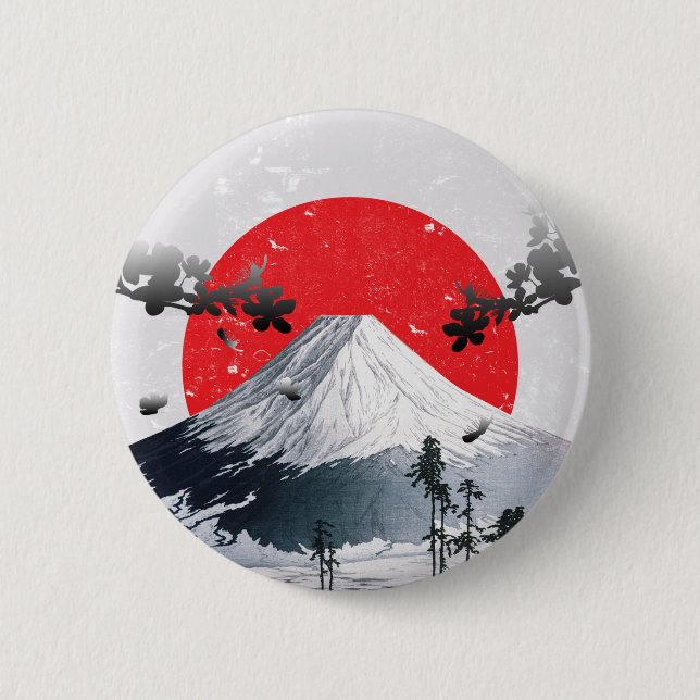 Cherry Blossoms Mount Fuji Japan Button (Front)