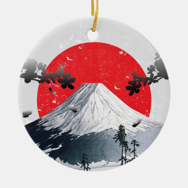 Cherry Blossoms Mount Fuji Japan Ceramic Ornament (Front)